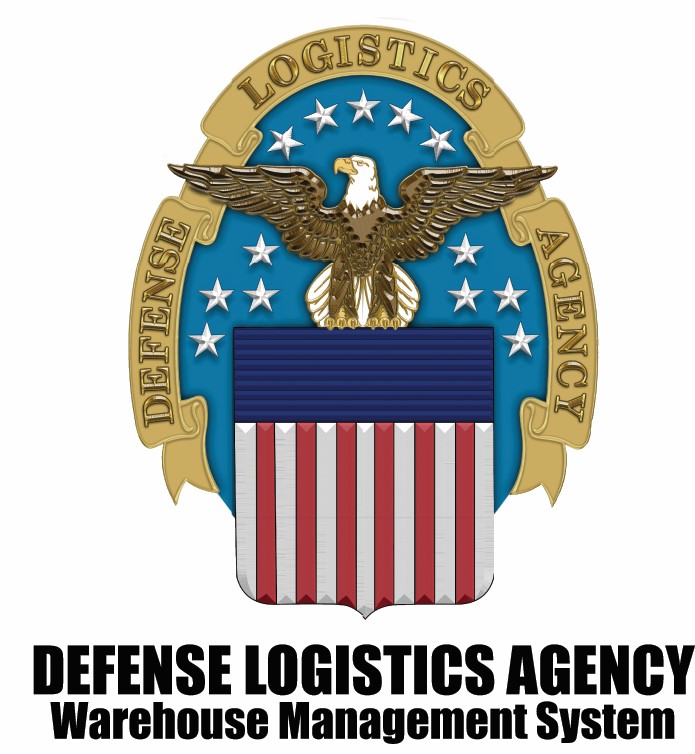 The DLA Emblem with the text Defense Logistics Agency Warehouse Management System The DLA Emblem with the text Defense Logistics Agency Warehouse Management System